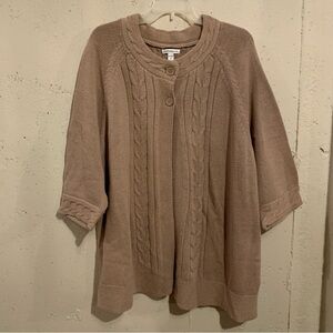 Tan Sweater 3/4 Sleeve Croft Barrow Cable Knit Open Front Cardigan Size 2X